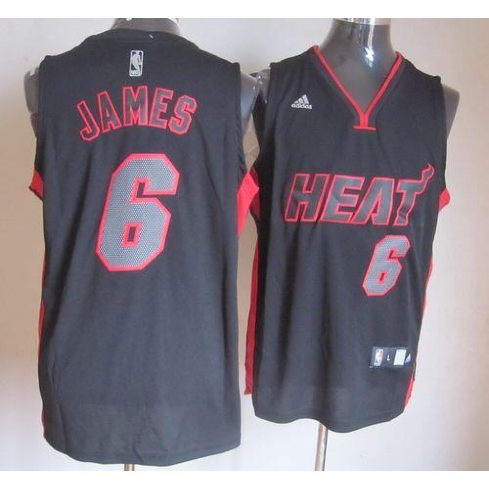 Heat #6 LeBron James Black With Red & Black Number Stitched NBA Jersey