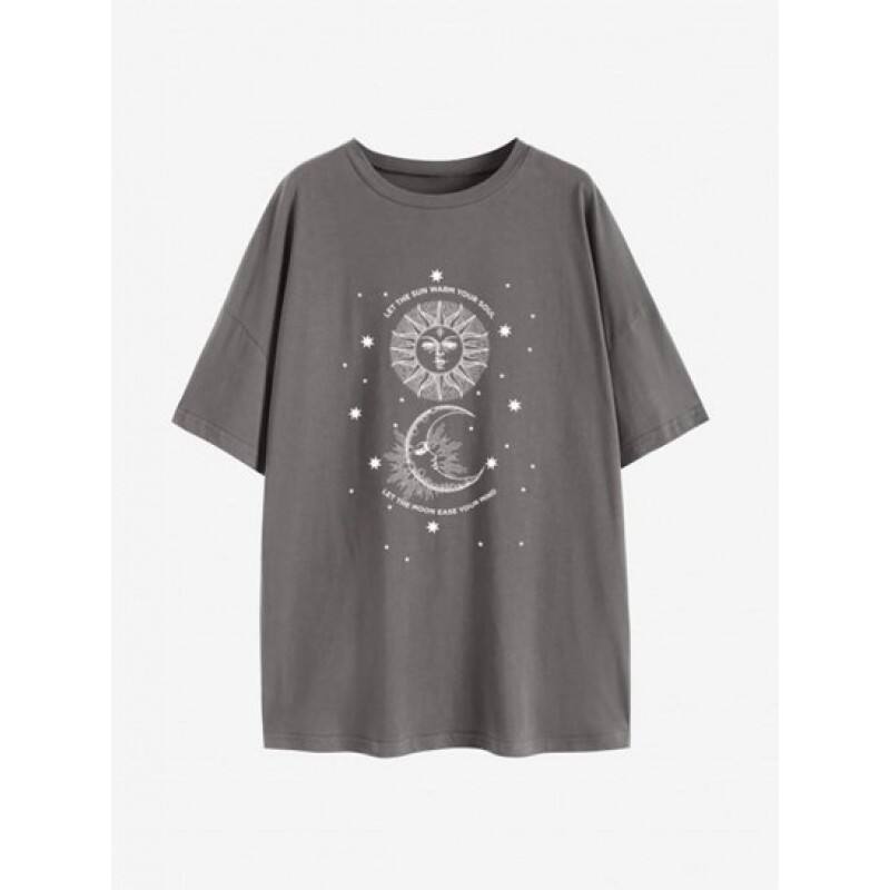 Oversized Sun Star Moon Graphic T-shirt JI9988