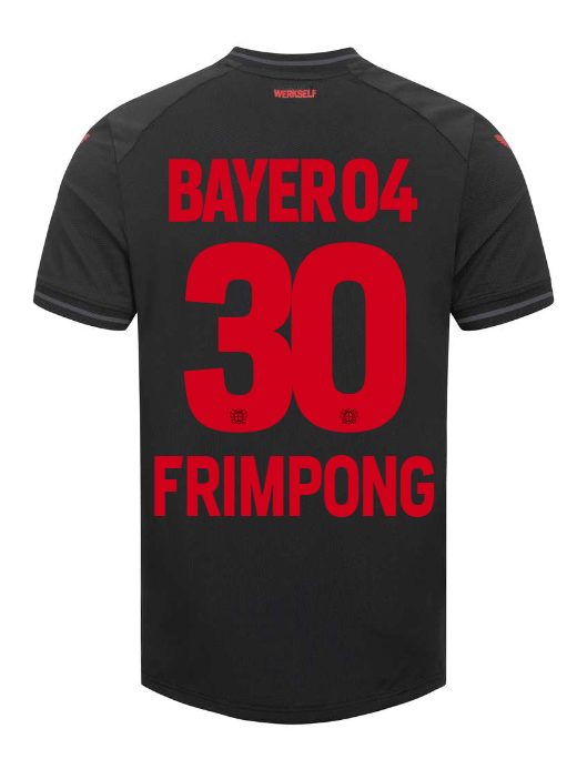 Bayer 04 Leverkusen FRIMPONG 30 Home Football Jersey for the 23-24 Season