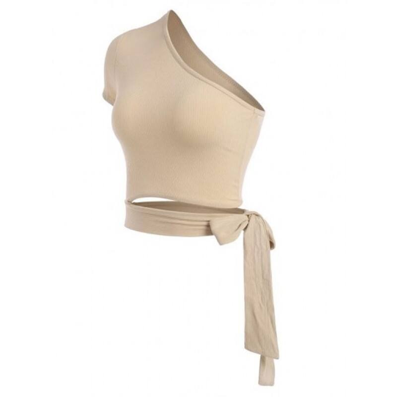 Ribbed Tie Side Cut Out One Shoulder Crop Top LD7262