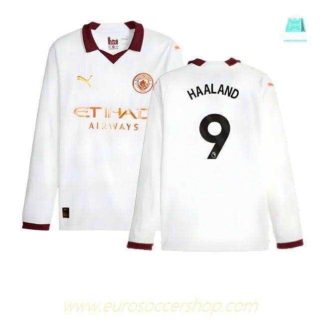 2023-2024 Man City Long Sleeve Away Shirt (HAALAND 9)