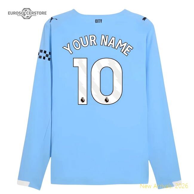 Premium 2025-2026 Man City Authentic Long Sleeve Home Shirt (your