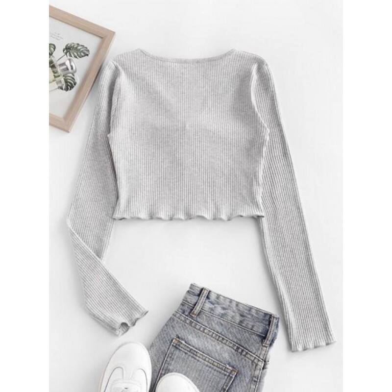 Rib-knit Lettuce Trim Marled Keyhole Baby Tee PE1950