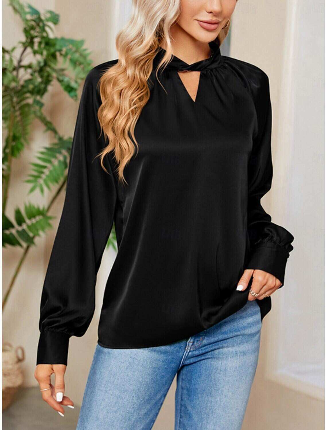 Women's Satin Shirt Blouse Party Work Ladies Stylish Long Sleeve Fall Winter