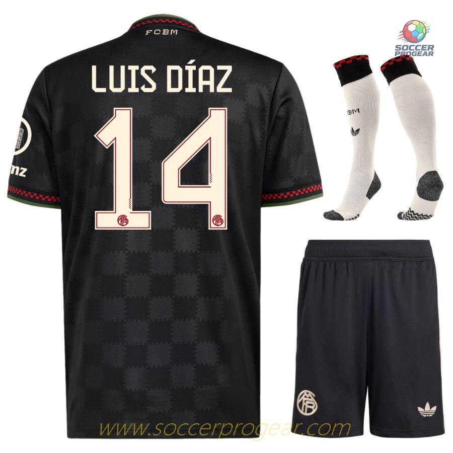 Bayern Munich Alternate Soccer Uniform Kids Edition Football Jersey 2025/26 Collection Luis Diaz