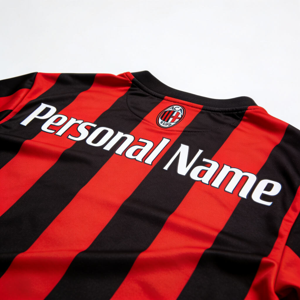 AC Milan Red and Black Striped Custom Jersey: Iconic Rossoneri Colors and Realistic Heat Transfer Technology