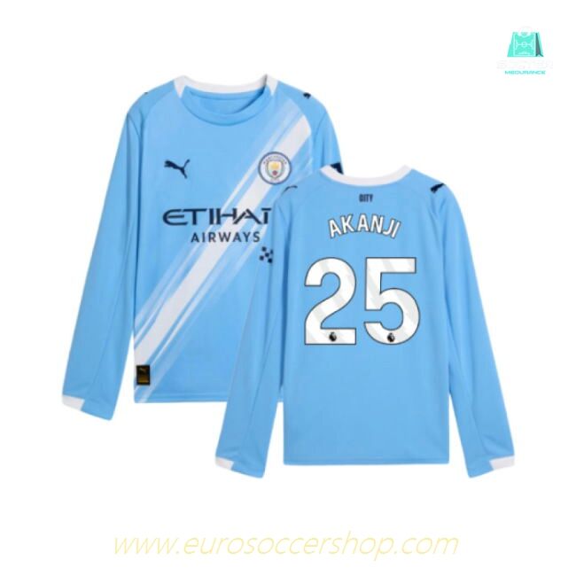 2025-2026 Man City Long Sleeve Home Shirt (Kids) (Akanji 25)