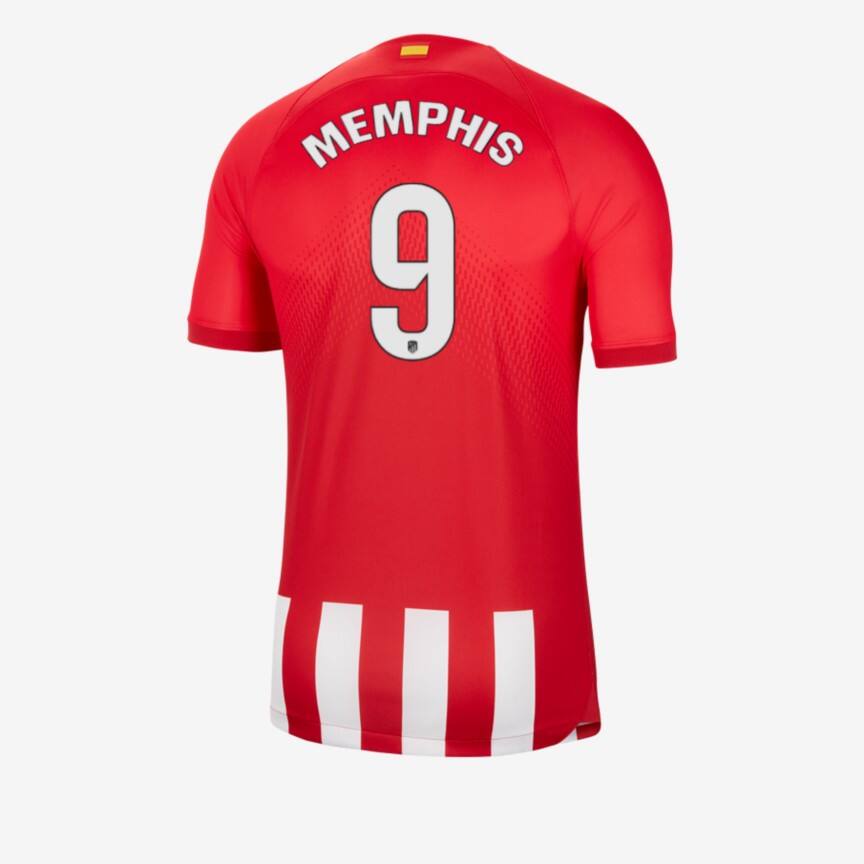 Atlético Madrid's 23-24 Season Home Jersey Featuring MEMPHIS with Number 9