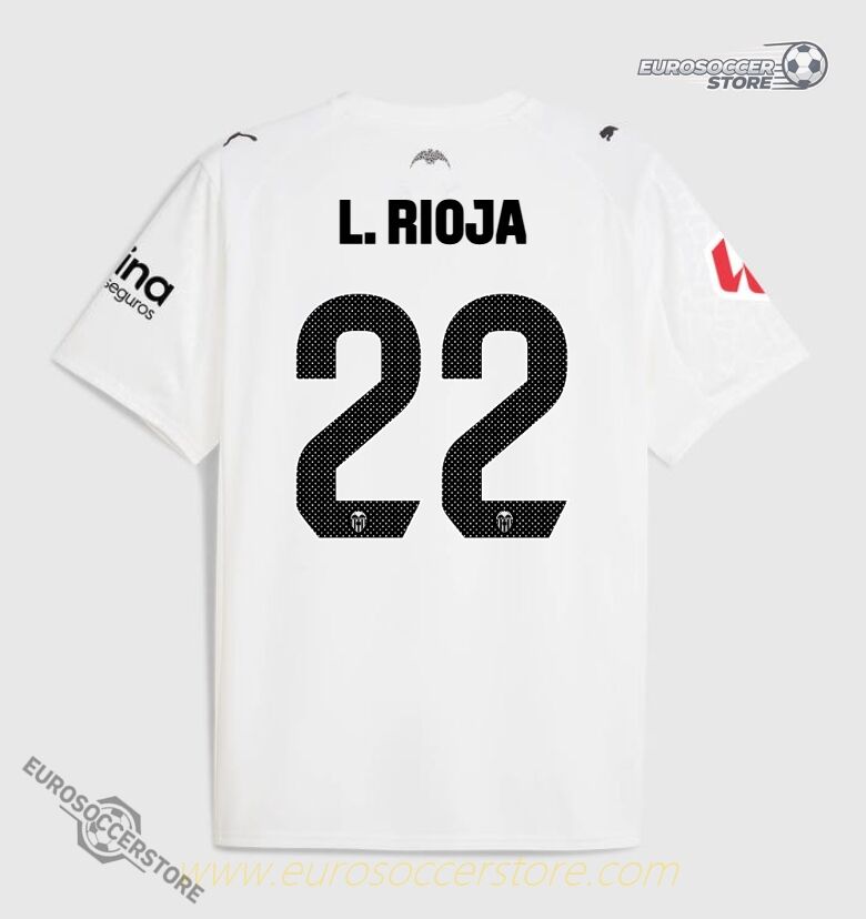 Valencia CF 25-26 Home Jersey Featuring L. RIOJA 22