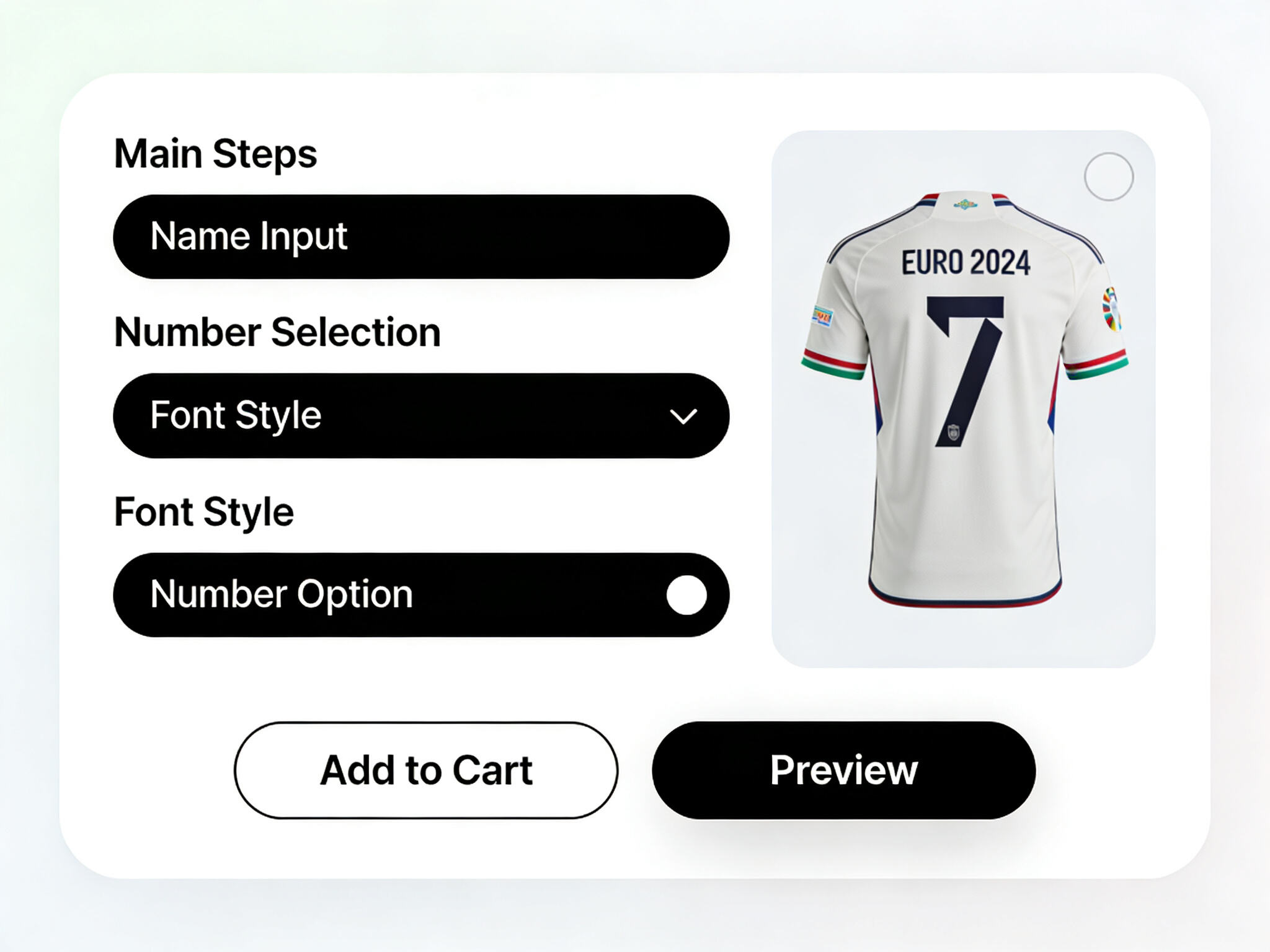 Make it unique: Screenshot of our easy-to-use customization tool, allowing you to add your name and number to create a personal Euro 2024 jersey.