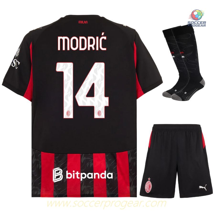 AC Milan Home Children Jersey Set Soccer Jersey 2025-26 Edition Modric