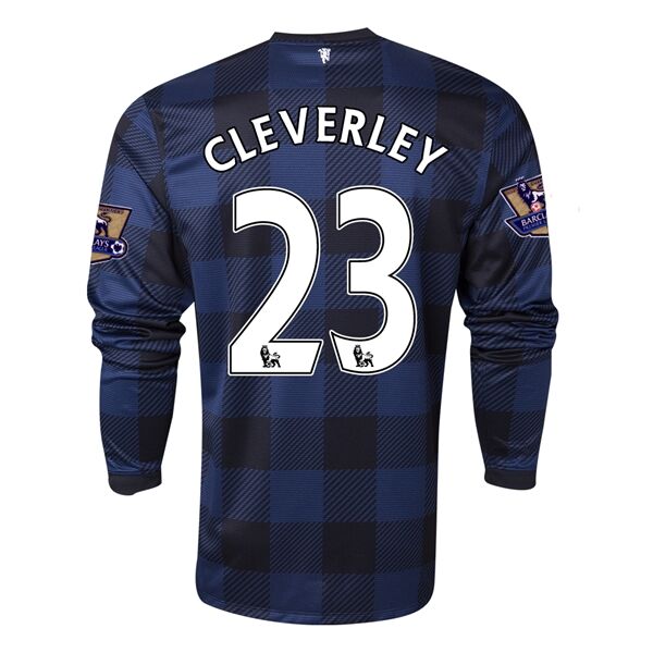 13-14 Manchester United 23 CLEVERLEY Away Black Long Sleeve Jersey