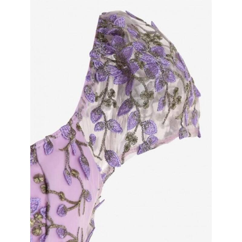 Leaves Embroidered Sheer Mesh Bustier Cropped Top FU4232