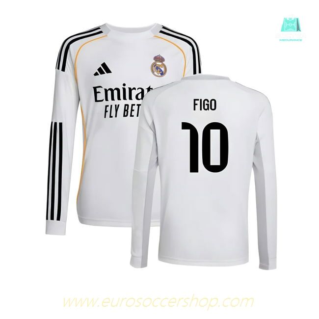 2025-2026 Real Madrid Long Sleeve Home Shirt (Kids) (Figo 10)