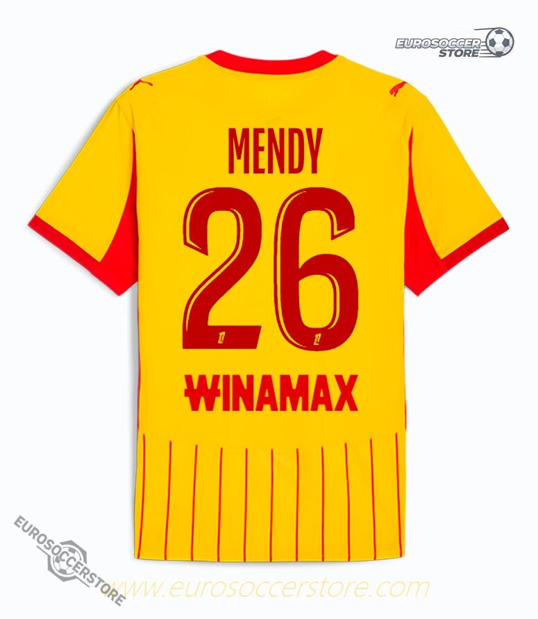 RC Lens' 25-26 Home Jersey, featuring MENDY with the number 26.