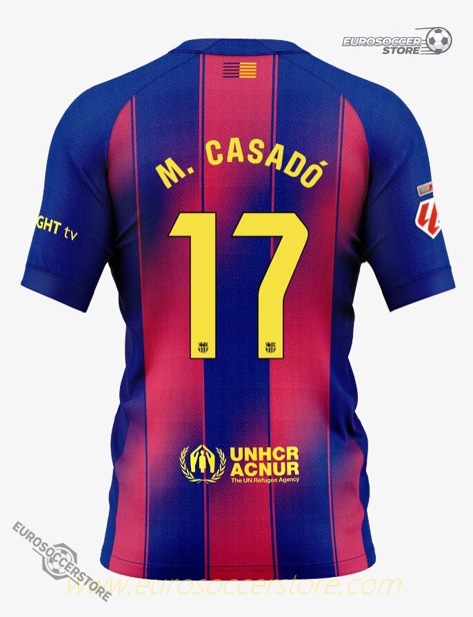 Barcelona's 25-26 Home Jersey featuring M. CASADÓ with the number 17
