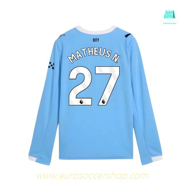 2025-2026 Man City Long Sleeve Home Shirt (Kids) (Matheus N. 27)