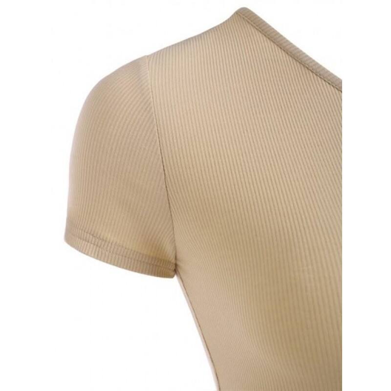 Ribbed Tie Side Cut Out One Shoulder Crop Top LD7262