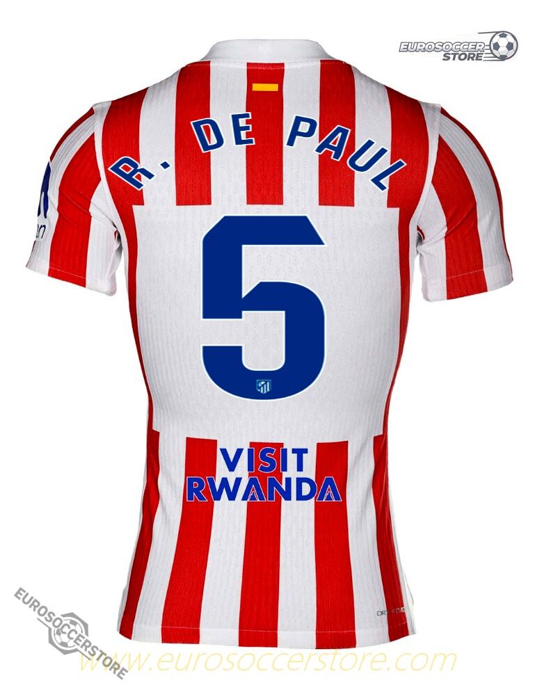 Atletico Madrid Home Jersey 25-26 Featuring R. DE PAUL 5