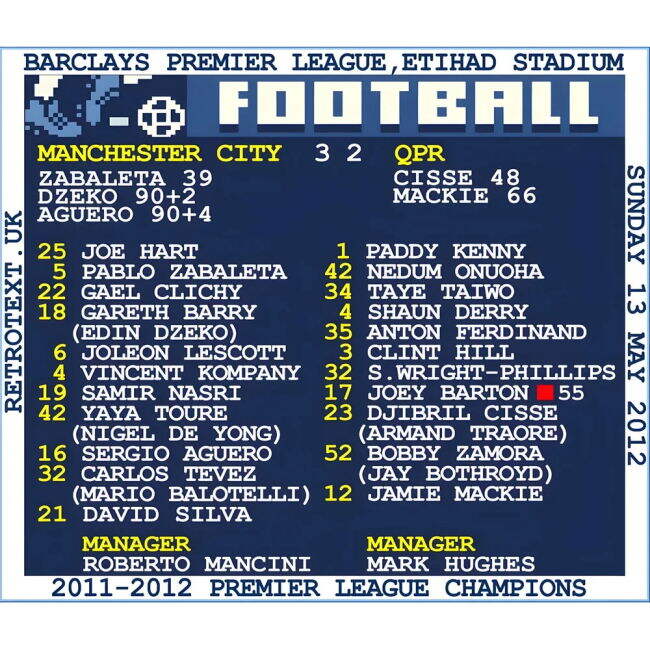 2012 Man City v QPR (Manchester City) Retrotext t-shirt