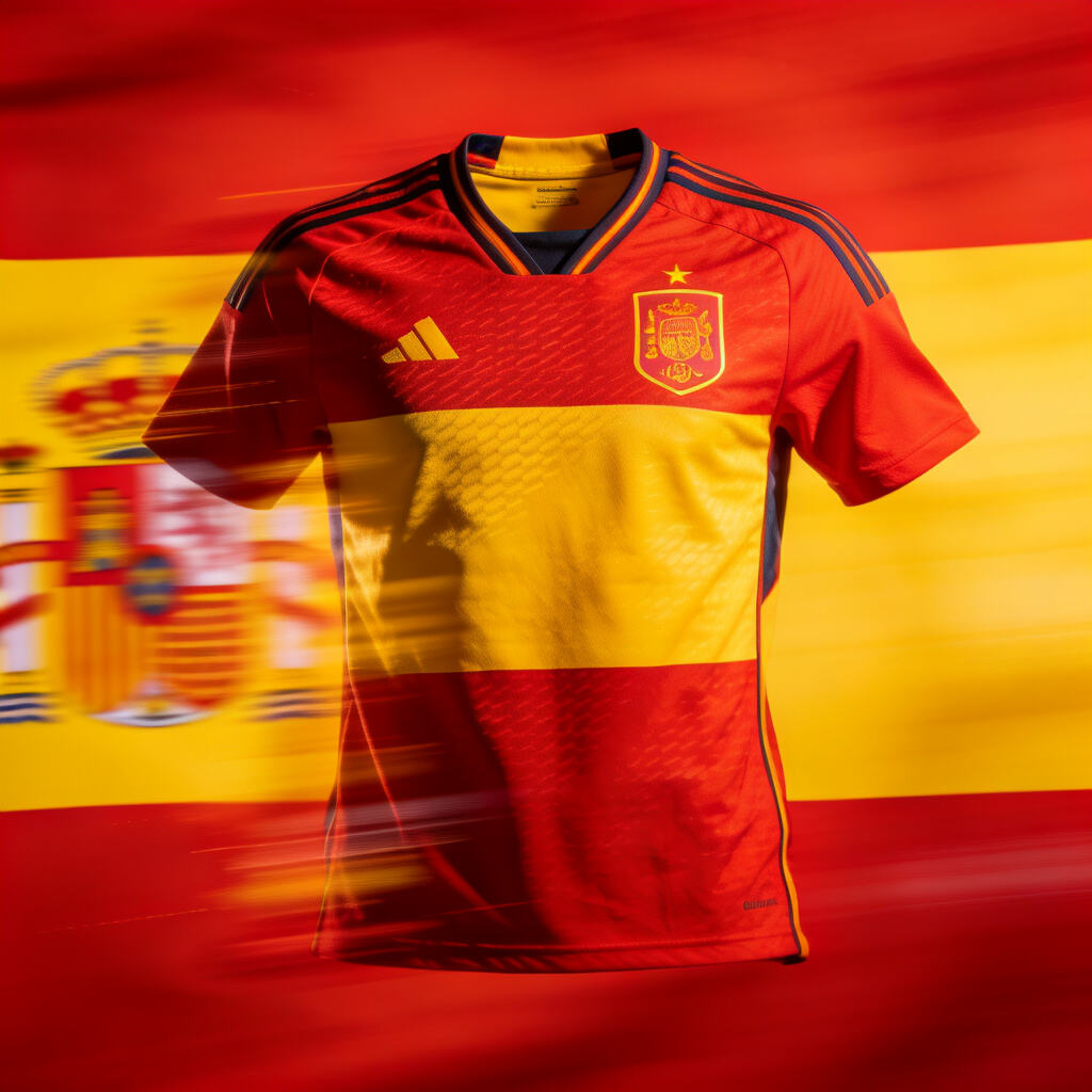 The classic red and yellow jersey of the Spanish national team: passion and sunshine against the background of the national flag elements