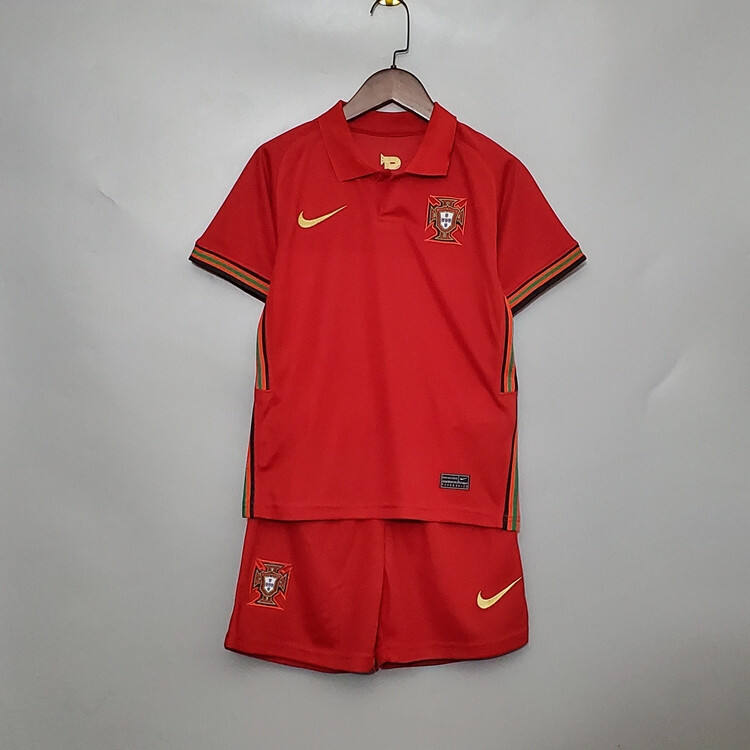 Kids Portugal Euro 2020 Home Red Soccer KitShirtShorts - Official