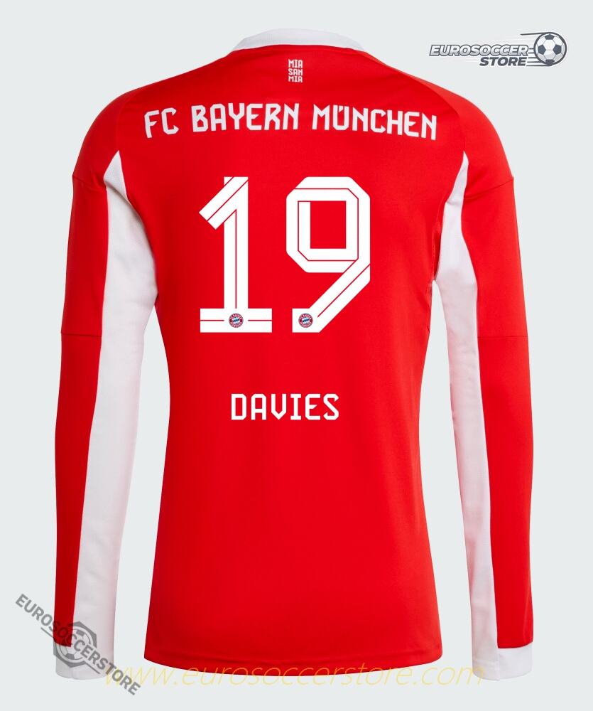 25-26 Bayern Munich Home Long Sleeve Jersey Featuring Davies 19