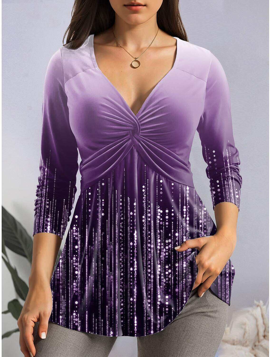 Women's T Shirt Fashion Graphic Regular Tops Long Sleeve V Neck Dressy Tunic Print Regular Fit Daily Weekend Spring & Fall