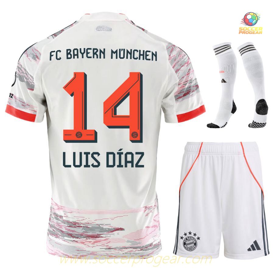 Football Jersey Football Soccer Uniform Youth'sren's Bayern Munich Away 2025/26 Collection Luis Diaz