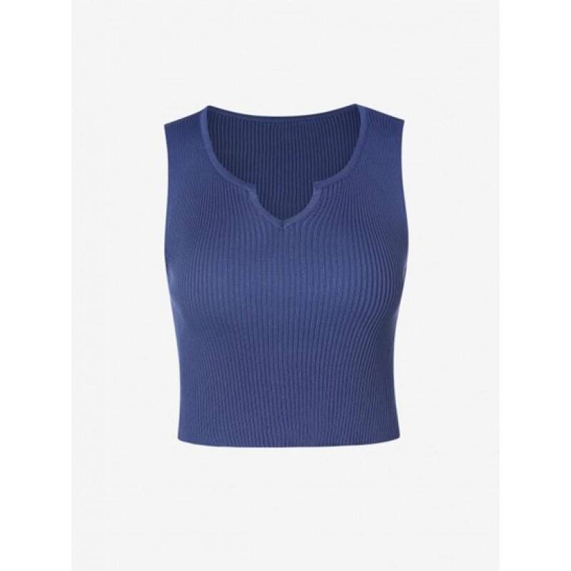 Rib Knit V Notched Cut Out Tank Top SU0240