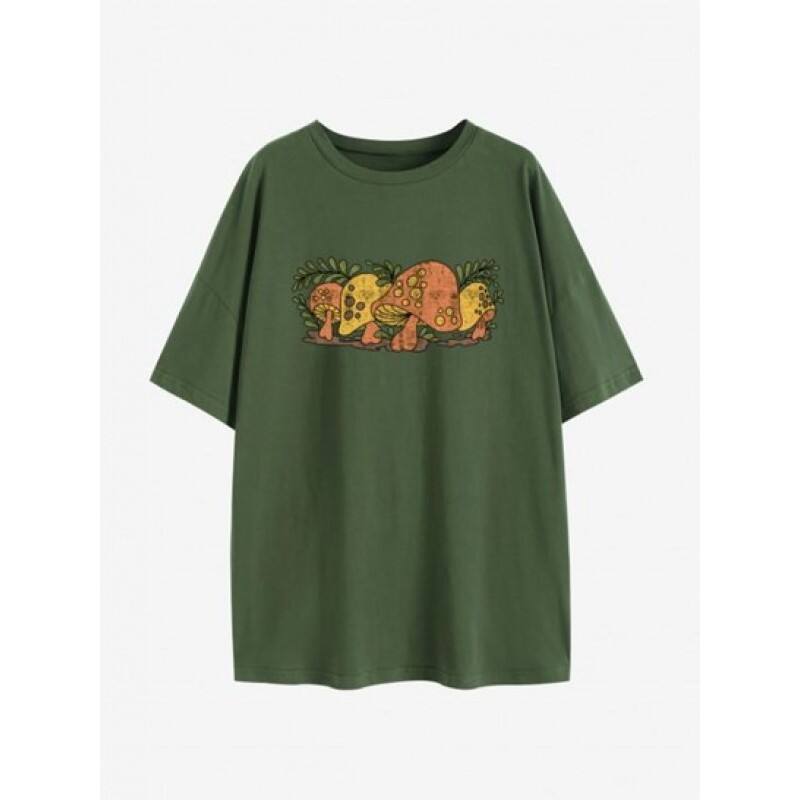 Mushroom Print Drop Shoulder T Shirt MS9430