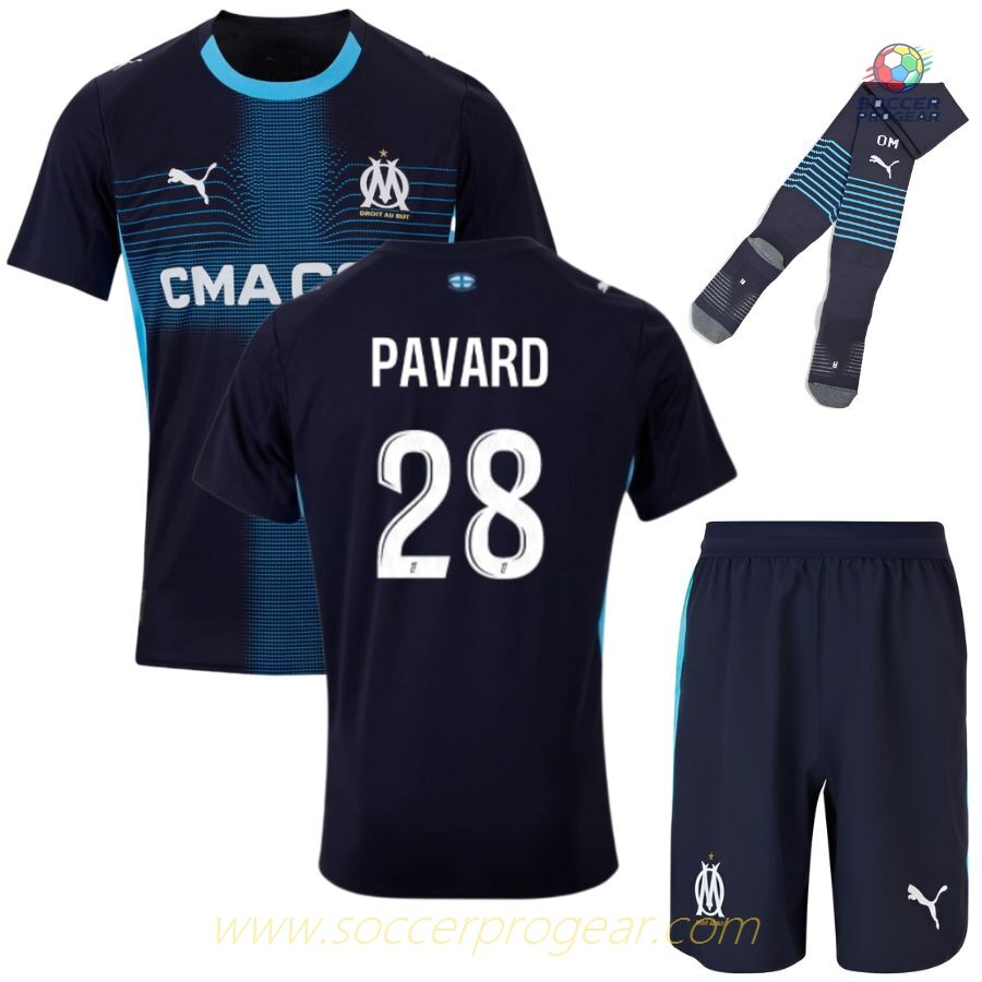 OM Ligue 1 Uber Eats Away Youth Football Kit Soccer Jersey 2025/26 Collection Pavard