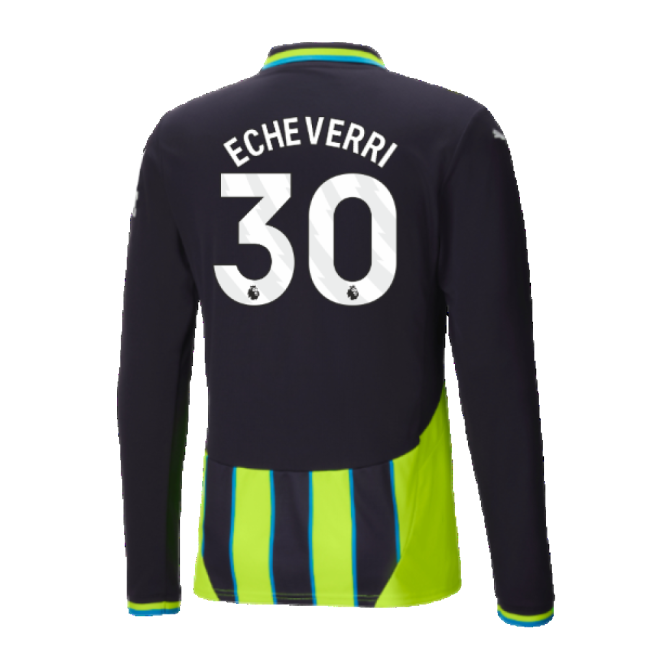 Football Man City Away Long Sleeve Authentic Shirt Echeverri #30 T...