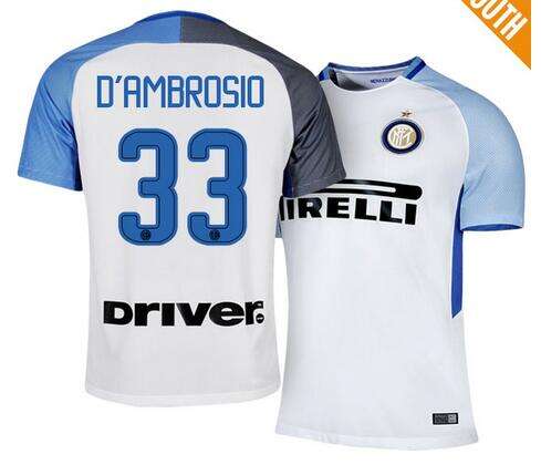 Inter Milan Away 201718 33 Danilo D'Ambrosio Soccer Jersey Shirt -