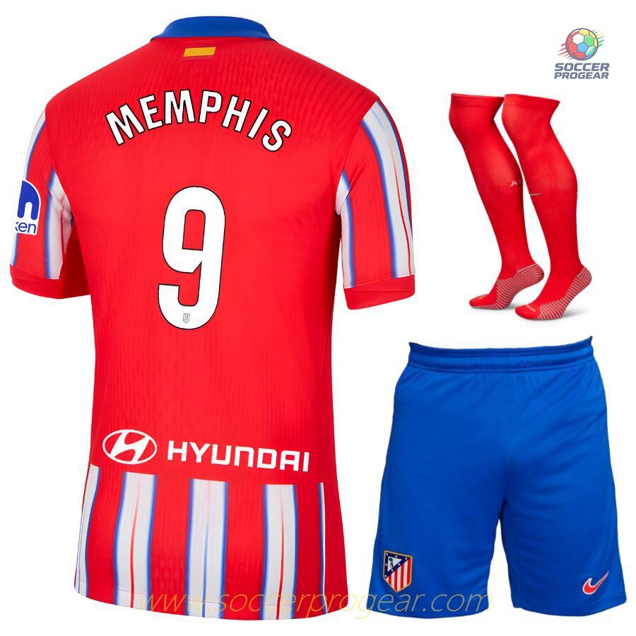 Atletico Madrid Home 2024-25 Edition Memphis Children Jersey Set Team Jersey