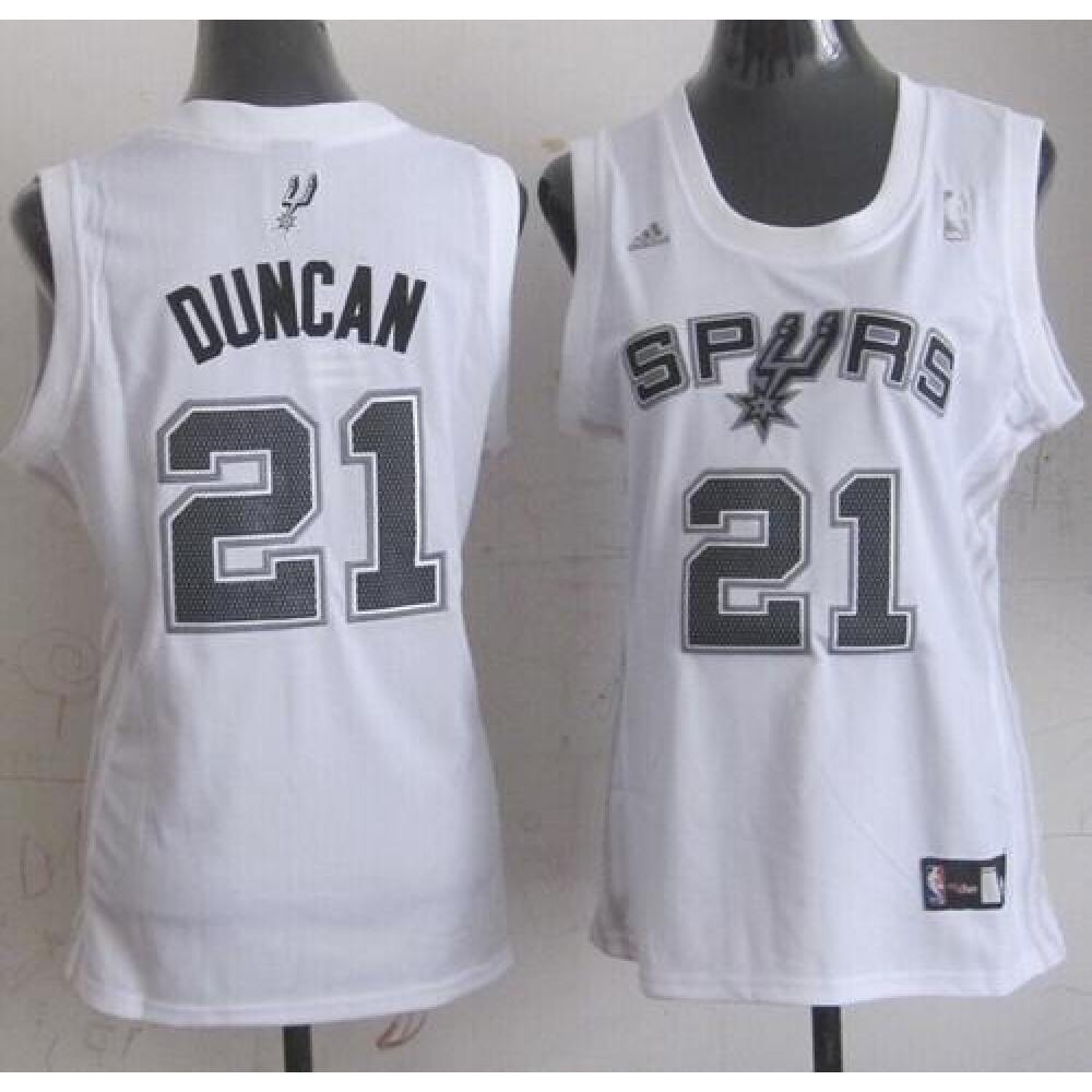 Spurs #21 Tim Duncan White Women's Fashion Stitched NBA Jersey