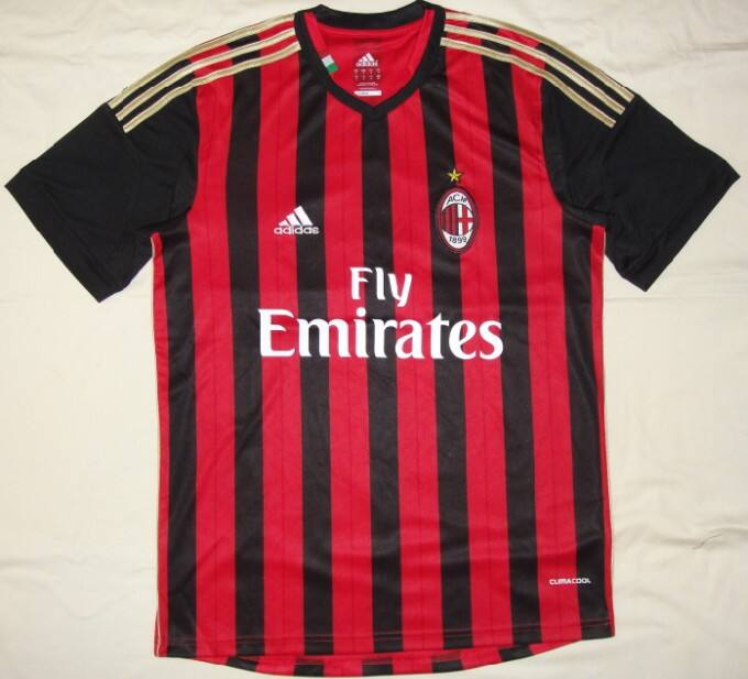13-14 AC Milan Home RedBlack Soccer Jersey Shirt - Official Replica