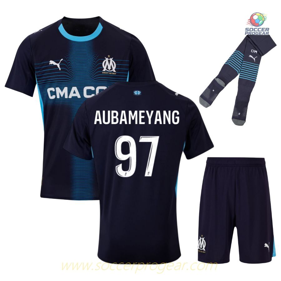 OM Official Away Youth Soccer Uniform Team Jersey 2025-26 Edition Aubameyang