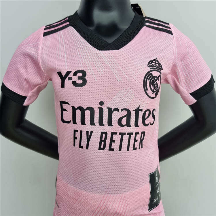KidsYouth Real Madrid X Y3 2223 Pink Soccer Football KitShirtShort -