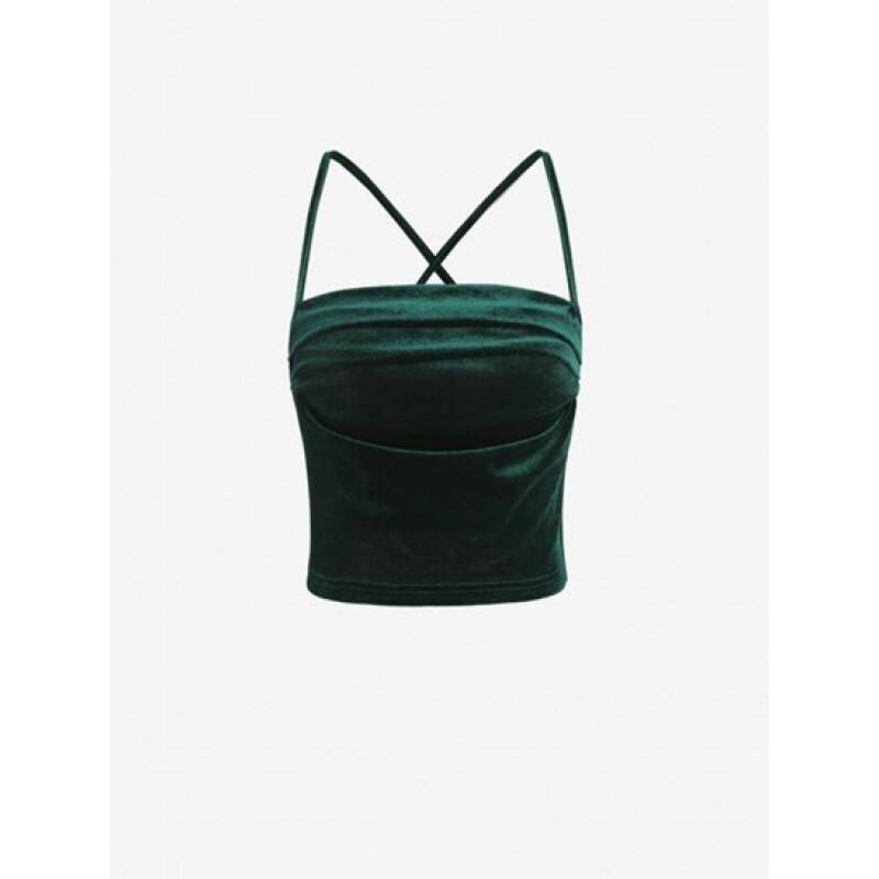 Criss Cross Velvet Ruched Cami Top IU6059