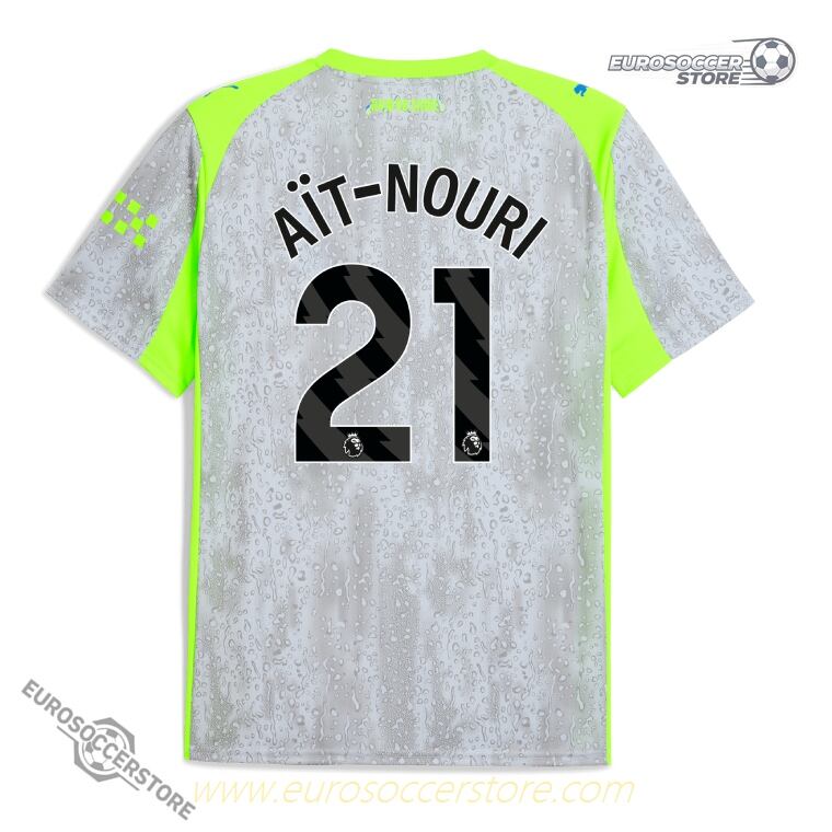 Manchester City 25-26 Season Third Jersey featuring AÏT-NOURI with the number 21