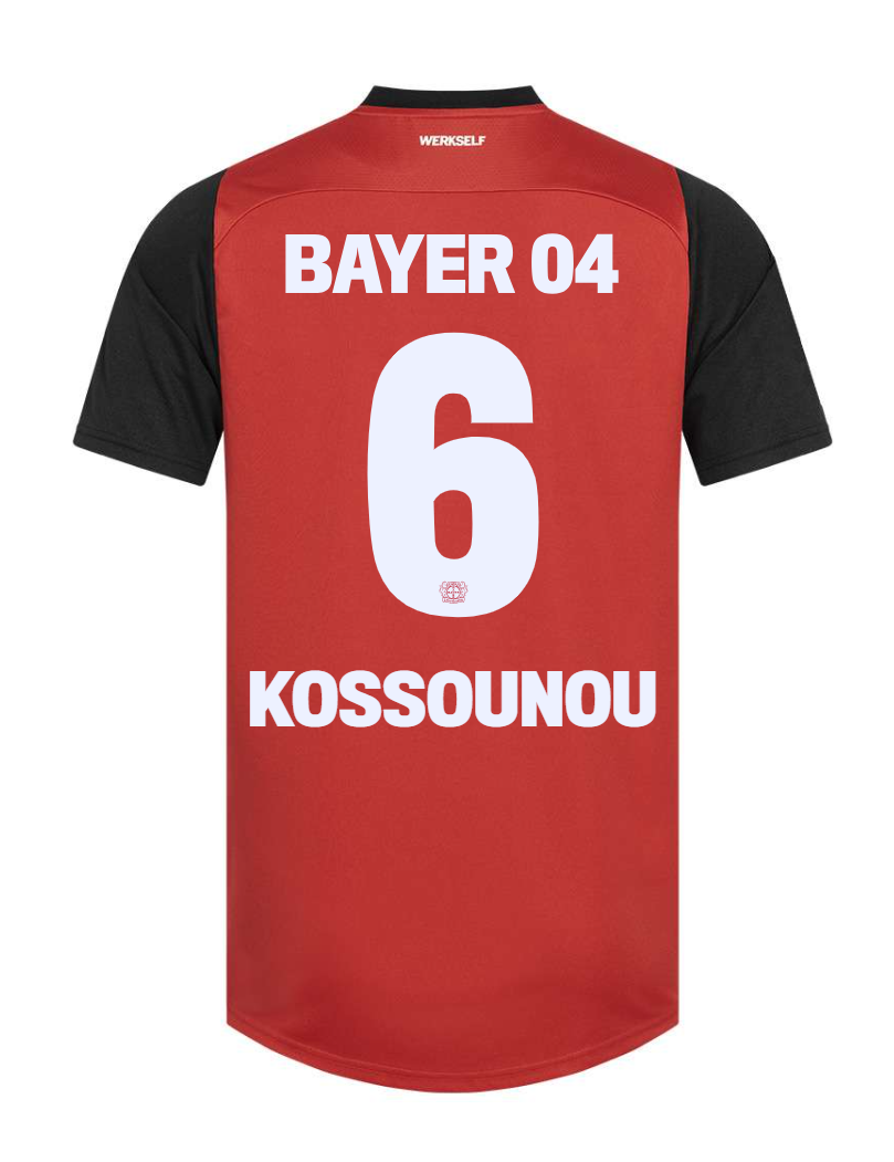 Bayer 04 Leverkusen KOSSOUNOU 6 Home Football Jersey for the 24-25 Season