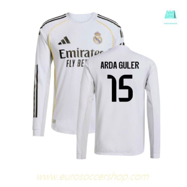 2025-2026 Real Madrid Authentic Long Sleeve Home Shirt (Arda Guler 15)