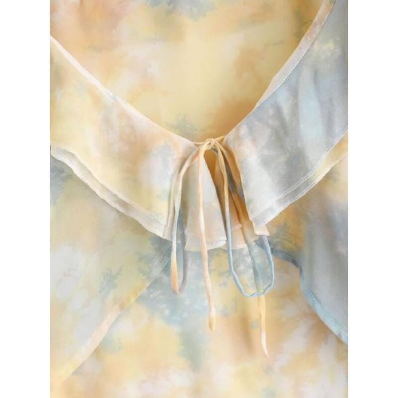 Tie Dye Ruffle Bell Sleeve Crop Blouse RN8674