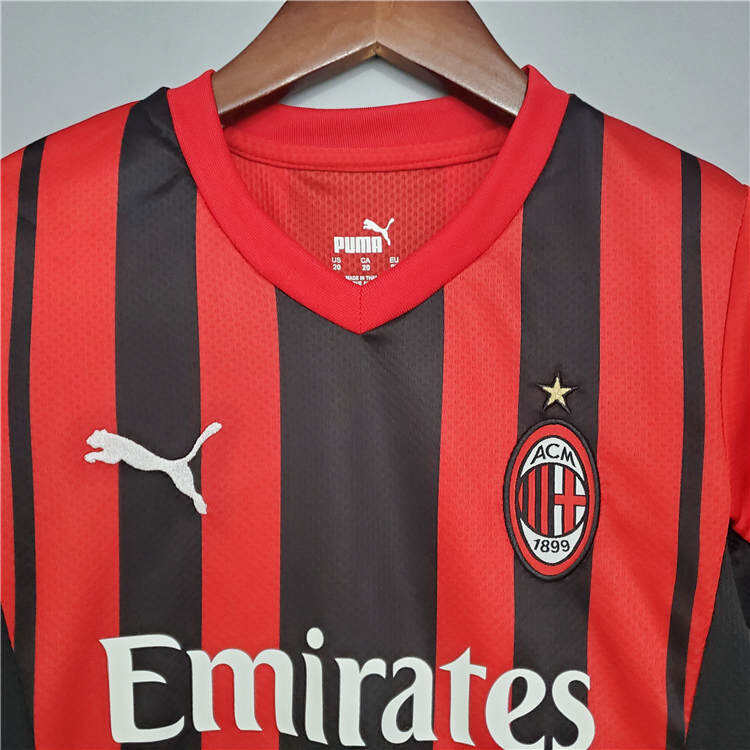 Kids AC Milan 21-22 Home Red Soccer Suit Football Kit ShirtShorts -
