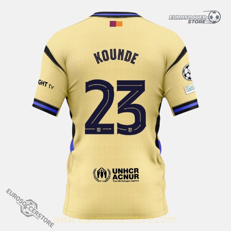 Barcelona's 25-26 Champions League Away Jersey featuring KOUNDE 23
