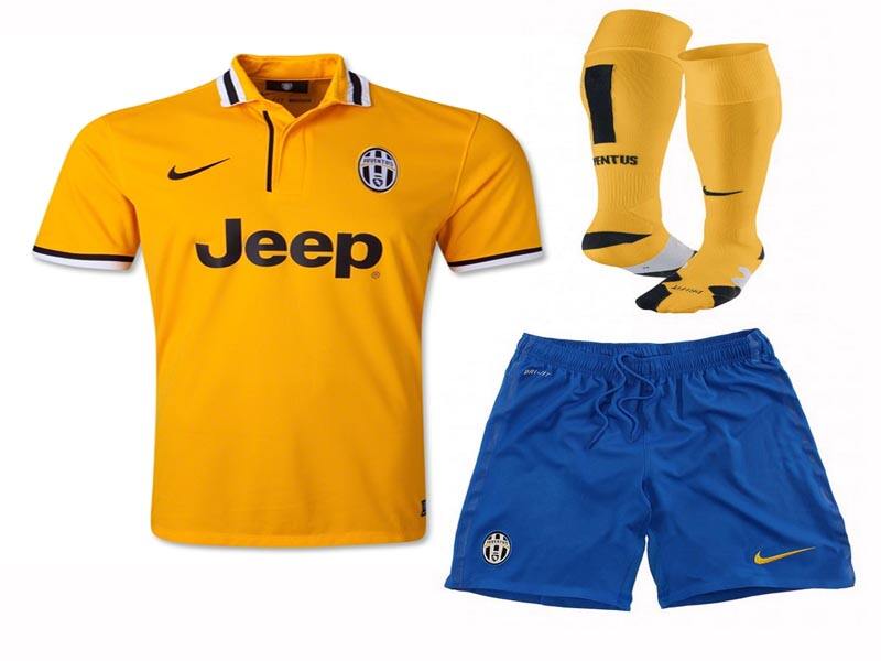 13-14 Juventus Away Yellow Jersey Whole KitShirtShortsSocks -
