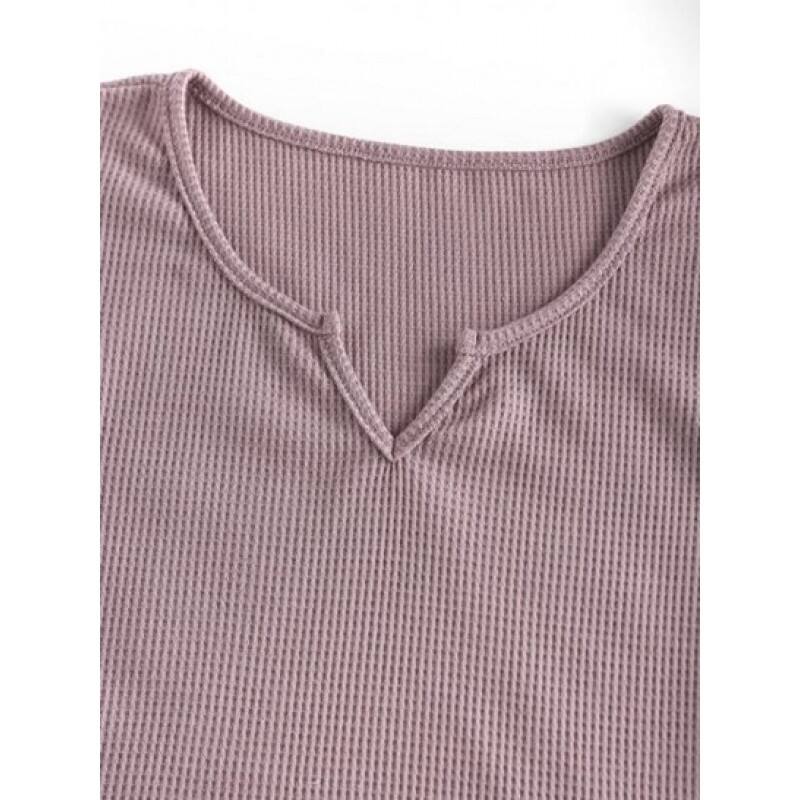 Knitted V Notch Crop T Shirt GD6439