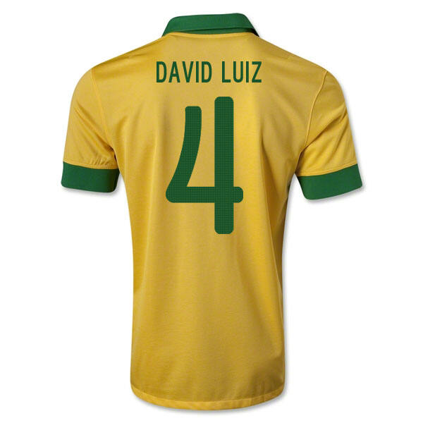 1314 Brazil 4 David Luiz Yellow Home Jersey Shirt - Official Replica