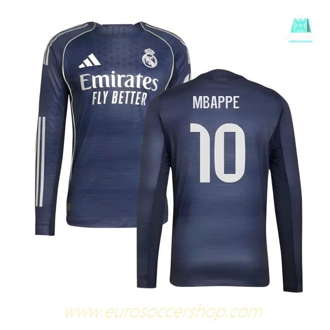 2025-2026 Real Madrid Authentic Long Sleeve Away Shirt (Mbappe 10)